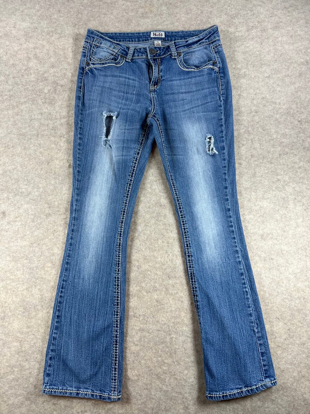 Vintage Y2K Mudd Women's Low Rise Distressed Flare Jeans Size 15